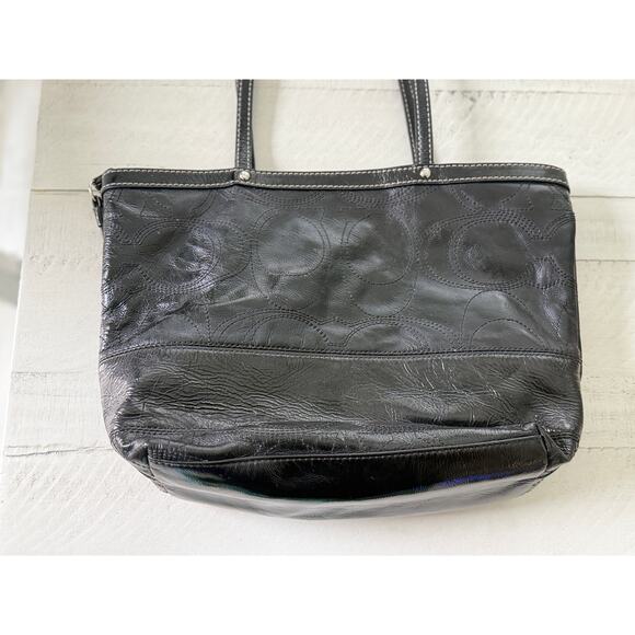 Authentic Coach Black Patent Leather Tote Bag - Picture 2 of 6